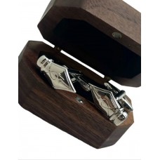 Fountain Pen Nib Silver Plated Cufflinks In Wooden Gift Box